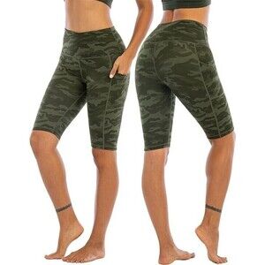 Biker Shorts Women with Pockets Camo Tummy Control Gym Running Workout Yoga S